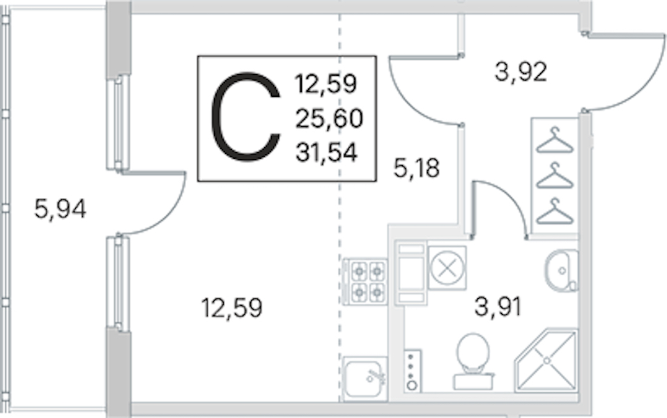 Квартира студия 25.6 м², 3/4 эт., ЖК «Любоград в Стрельне»